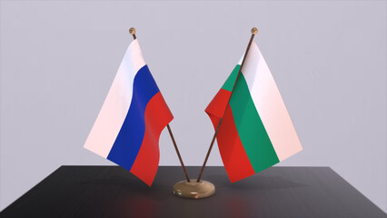 Bulgaria and Russia national flag, business meeting or diplomacy deal. Politics agreement 3D illustration