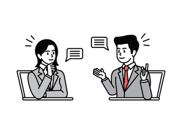 Business men and business women meeting and talking for business remotely online