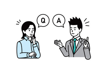Q&A Female and Male Respondents. Cartoon illustration of questions and answers.