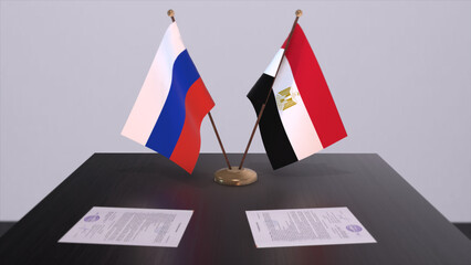 Egypt and Russia national flag, business meeting or diplomacy deal. Politics agreement 3D illustration