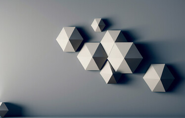 Abstract hexagon geometry background. Simple primitives with six angles in front. Dark lighting. 