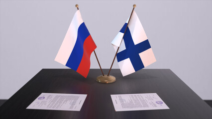 Finland and Russia national flag, business meeting or diplomacy deal. Politics agreement 3D illustration