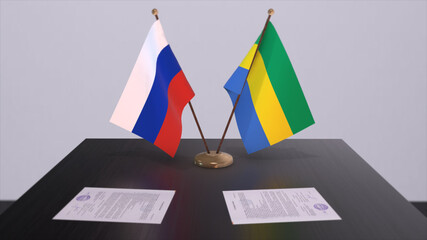 Gabon and Russia national flag, business meeting or diplomacy deal. Politics agreement 3D illustration