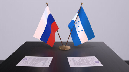 Honduras and Russia national flag, business meeting or diplomacy deal. Politics agreement 3D illustration