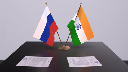 India and Russia national flag, business meeting or diplomacy deal. Politics agreement 3D illustration