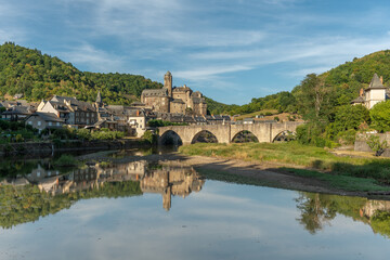 Fototapeta premium The village of Estaing with its castle among the most beautiful villages in France.