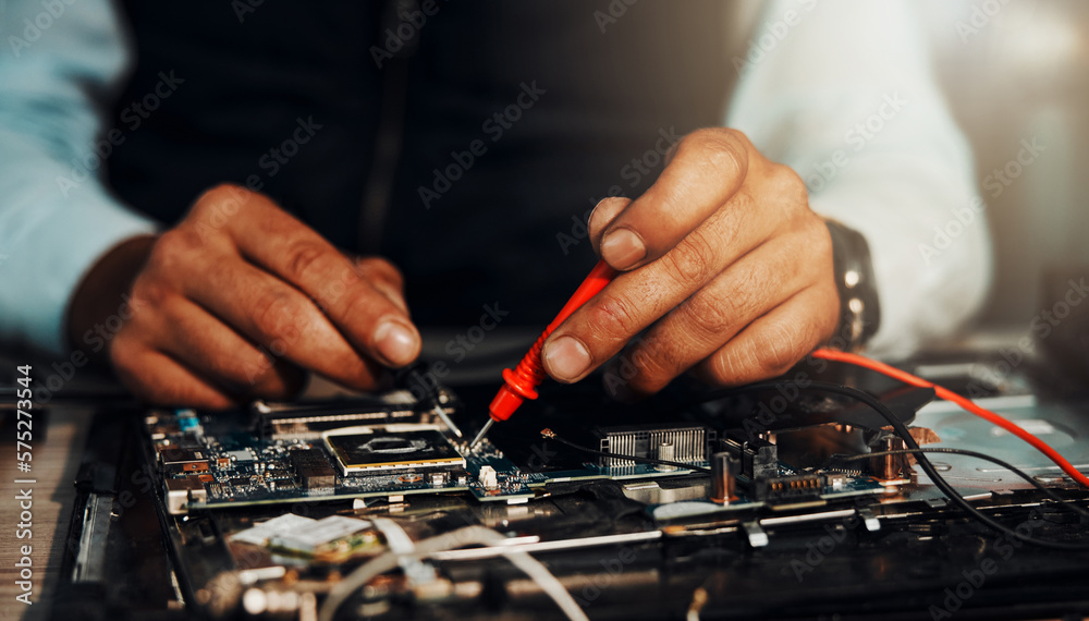 Poster information technology hands, circuit board soldering or man repair hardware motherboard, electronic