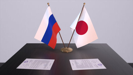 Japan and Russia national flag, business meeting or diplomacy deal. Politics agreement 3D illustration