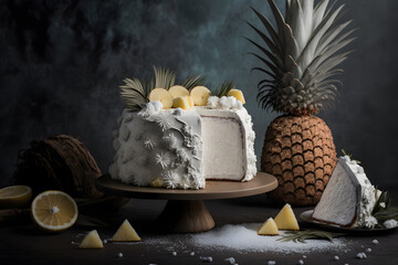Sweet white cake made of coconut and pineapple made with Generative AI