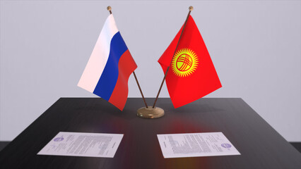 Kyrgyzstan and Russia national flag, business meeting or diplomacy deal. Politics agreement 3D illustration