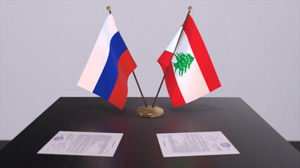 Lebanon and Russia national flag, business meeting or diplomacy deal. Politics agreement 3D illustration