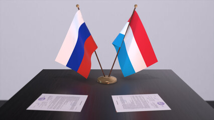 Luxembourg and Russia national flag, business meeting or diplomacy deal. Politics agreement 3D illustration