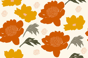 Naif modern abstract floral seamless pattern. Surreal tropical plants and flowers silhouette. Vector	