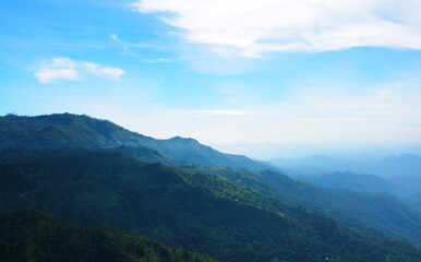 Aerial view of the mountain gorge and hills. Beautiful rock background texture for tourism and advertising. Tropical landscape from a drone
