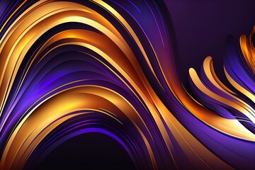 Naklejka premium Abstract flud wavy flow with swirls purple and orange colored. Liquid motion, gas or smoke mysterious dark background. Fiery purple orange flames explosion