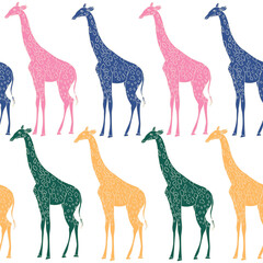 Exotic Giraffe seamless pattern. Colorful adult wild African animals artwork for print, poster, wall art, textile, t-shirt, phone cases. Nature wallpaper. Vector illustration