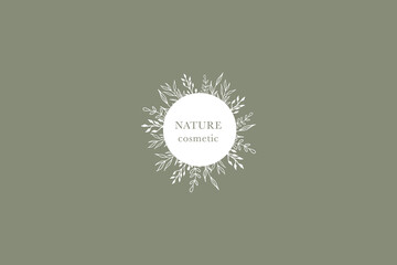 Hand Drawn Floral Logo. Modern simple botanical nature template. Branding identity circle logo. Floral minimal logo. Wildflower logo.