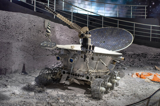 Lunokhod-1 - the first unmanned rover on the surface of another celestiall body at the Museum of Cosmonautics in Moscow: Moscow, Russia - August 03, 2022