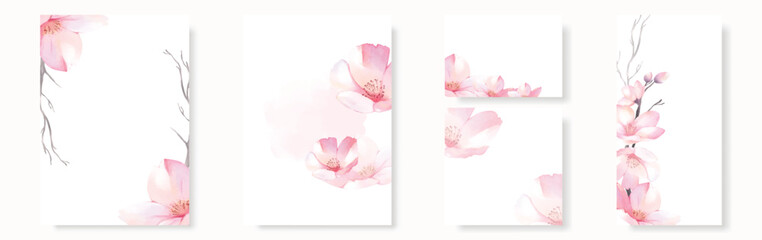 Set of cherry blossom watercolor vector elements design