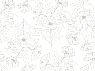 Delicate sketch Floral seamless Pattern. Hand drawn Simple floral print. Trendy pencil drawing cherry flowers. 