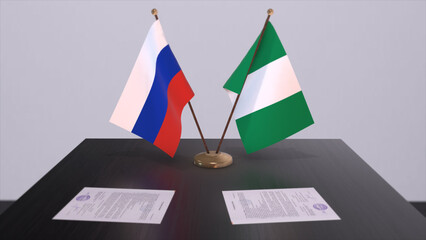 Nigeria and Russia national flag, business meeting or diplomacy deal. Politics agreement 3D illustration