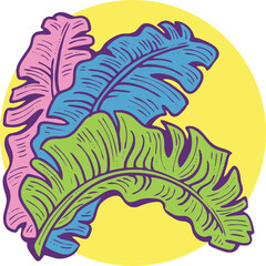 Obraz premium Banana leaves decorative vector elements for banner design, greeting card, holiday poster. Hand drawn illustration, botanical summer vacation theme. Nature ecological, romantic garden. relaxing spa.