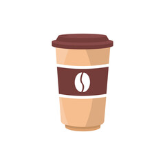 Takeaway coffee, espresso, latte, cappuccino container isolated on white. Disposable brown paper take-out cup with brown cap and holder mockup. Coffee-to-go. Vector cartoon illustration