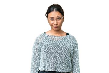 Young Uruguayan woman over isolated chroma key background with sad expression