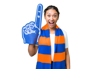 sports fan woman over isolated chroma key background with surprise facial expression