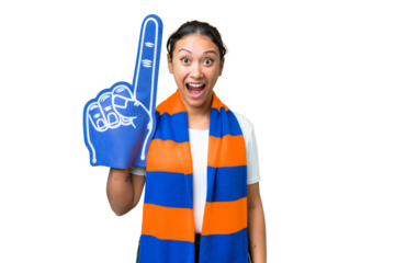 sports fan woman over isolated chroma key background with surprise facial expression
