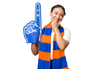 sports fan woman over isolated chroma key background happy and smiling