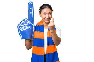 sports fan woman over isolated chroma key background doing coming gesture