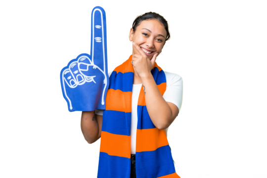 sports fan woman over isolated chroma key background happy and smiling