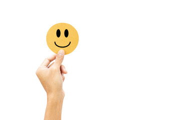 Customer showing rating feedback review with happy smile paper cut, customer satisfaction survey...