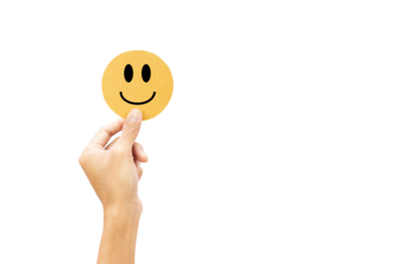 Customer showing rating feedback review with happy smile paper cut, customer satisfaction survey transparent background and PNG file