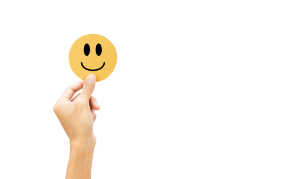 Customer showing rating feedback review with happy smile paper cut, customer satisfaction survey transparent background and PNG file - Powered by Adobe