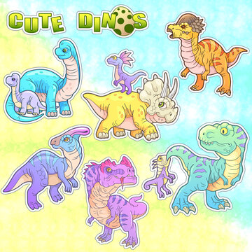 cute prehistoric dinosaurs stickers set