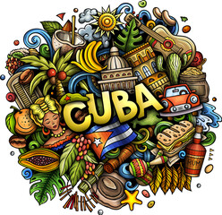 Cuba detailed lettering cartoon illustration