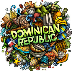 Dominican Republic detailed lettering cartoon illustration - obrazy, fototapety, plakaty