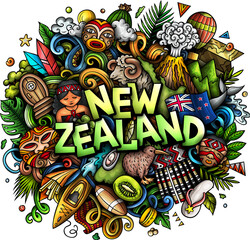 New Zealand detailed lettering cartoon illustration