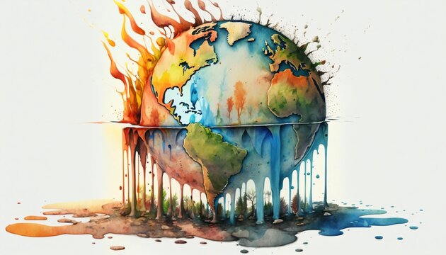 les effets de la s&eacute;cheresse et du r&eacute;chauffement climatique, dessin illustr&eacute; art digital, IA g&eacute;n&eacute;rative