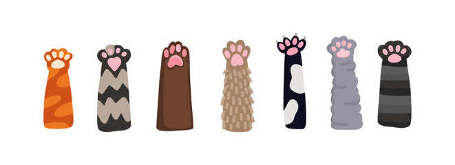 Vector set of cat or dog footprints. Doodle elements. Paw print icon, diary and notebook stickers, different animal’s footprints