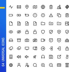 Universal essential icon set in outlined style. Suitable for design element of UI UX, user interface, and app navigation icon collection.