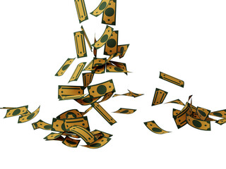 Money banknote bundles and bones piled and stacked on isolated background 3D render illustration
