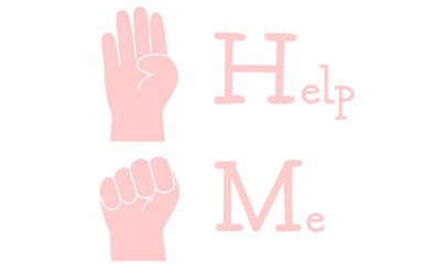 世界共通のヘルプミーのハンドサイン、シンプルな線画