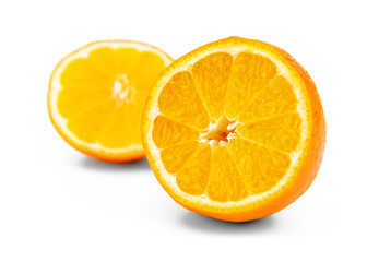 Slit mandarin close-up on the photon of the second blurred halves