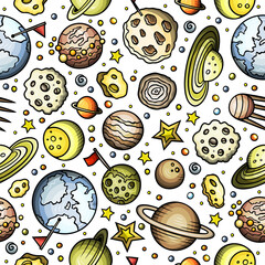 Outer Space cartoon funny seamless pattern