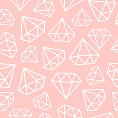 Pink seamless pattern with white outline diamonds