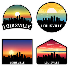 Louisville Kentucky USA Skyline Silhouette Retro Vintage Sunset Louisville Lover Travel Souvenir Sticker Vector Illustration SVG EPS AI