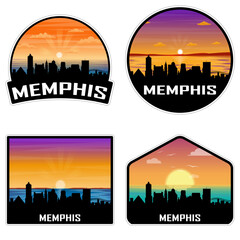 Memphis Tennessee USA Skyline Silhouette Retro Vintage Sunset Memphis Lover Travel Souvenir Sticker Vector Illustration SVG EPS AI